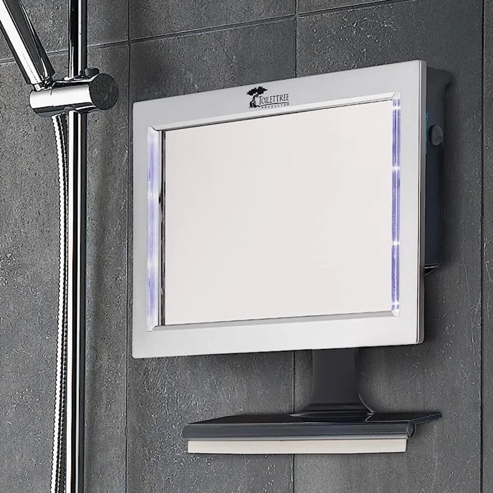 LED Lighted Framed Fogless Shower Mirror with Squeegee